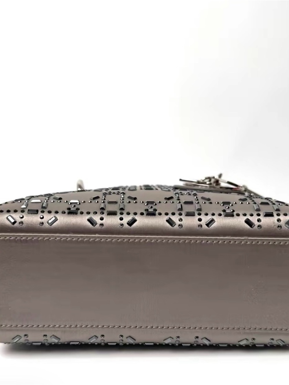 Dior Metallic Taupe Mini Lady Bag with Laser-Cut Detailing - Picture 6 of 7